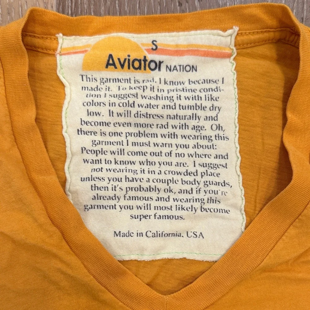 Aviator Nation Golden Tee with Striped Logo - Picture 2 of 3